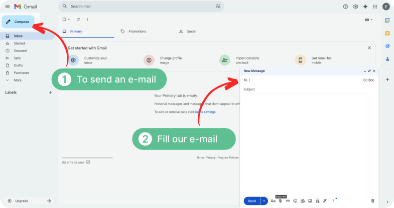 Email interface showing where to compose